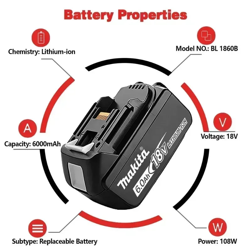 ️️️100% Original Makita 6Ah/5Ah for Makita 18V Battery BL1830B BL1850B BL1850 BL1860 Replacement Lithium Battery