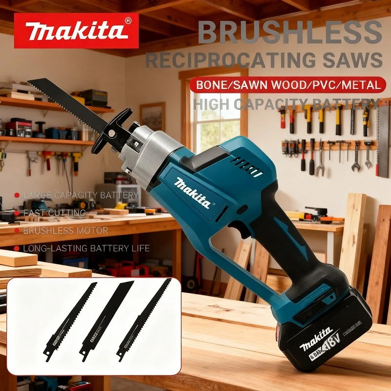 Makita DJR189 Cordless Electric Reciprocating Saw Brushless Rechargeable Wood Metal Cutting Saw Portable Saw 18V Battery