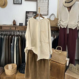 Autumn Women T shirt o neck Long Sleeve Solid Color Irregular Basic Tops Pockets Loose Casual Lady Blouse Female YoYiKamomo