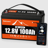 BUKNUWO 12V 100Ah Bluetooth LiFePO4 Lithium Battery, Smart 1280Wh Grade A Cells Battery For RV Boat Solar System