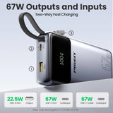 PISEN 20000mAh 67W Power Bank With Fast Charging Cable External Battery For 65W Laptops/ 45W Samsung Phones/ iPhone & iPad