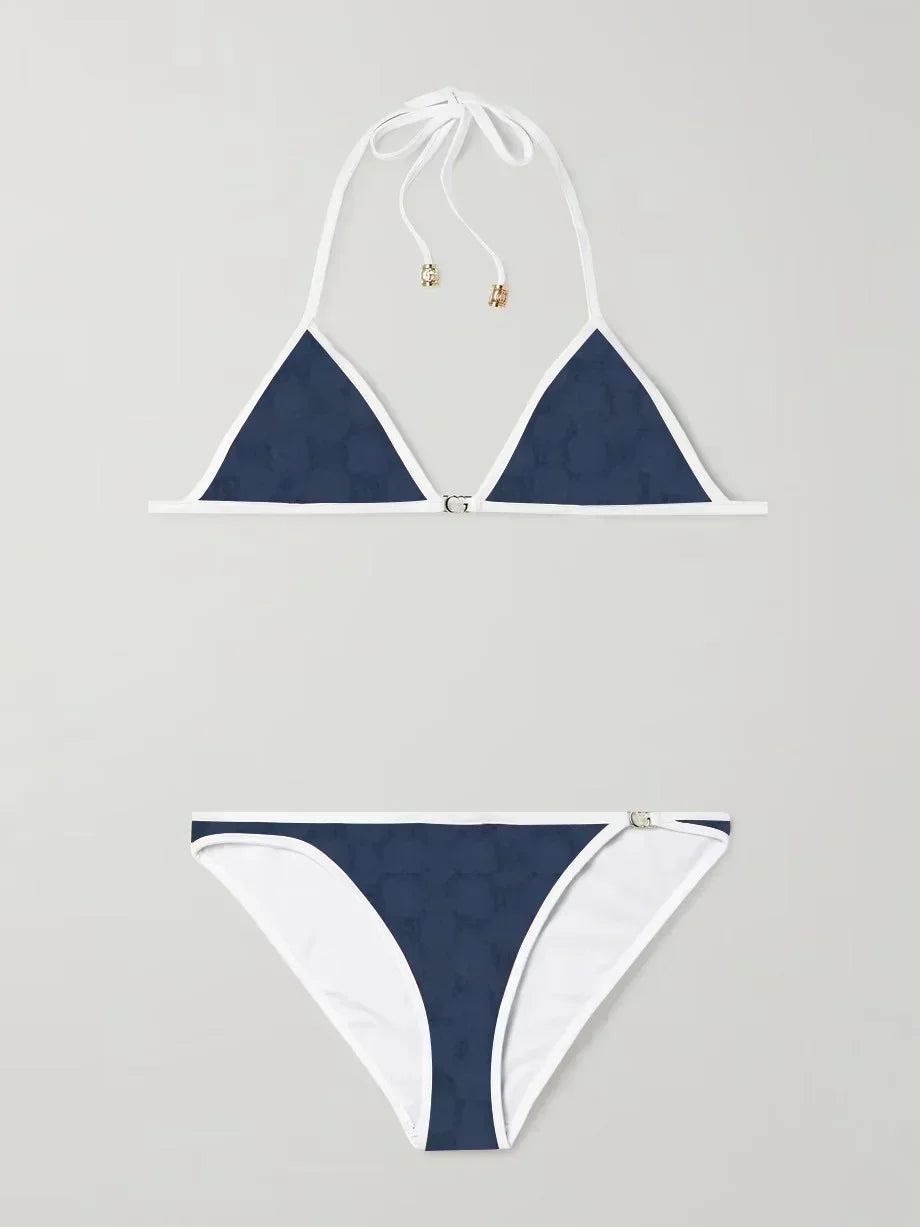 2025 Summer New Women's Classic Black and White Color Blocked Simple Strap Split Bikini