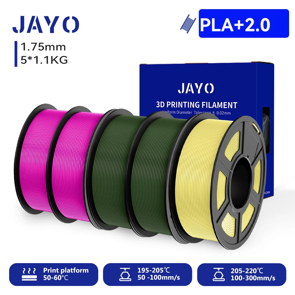 JAYO 3D PETG/PLA/PLA PLUS Filament 1.75mm PLA Filament 5 Rolls For Bambu FDM 3D Printer Neatly Wound 3D Printing Material for 3d