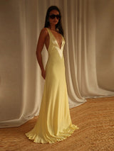 Fashion V-neck Backless Slim Fit Long Dress Minimalist Style Ankle-length Delicate Dresses 2026 Lady New Holiday Club Party Gown
