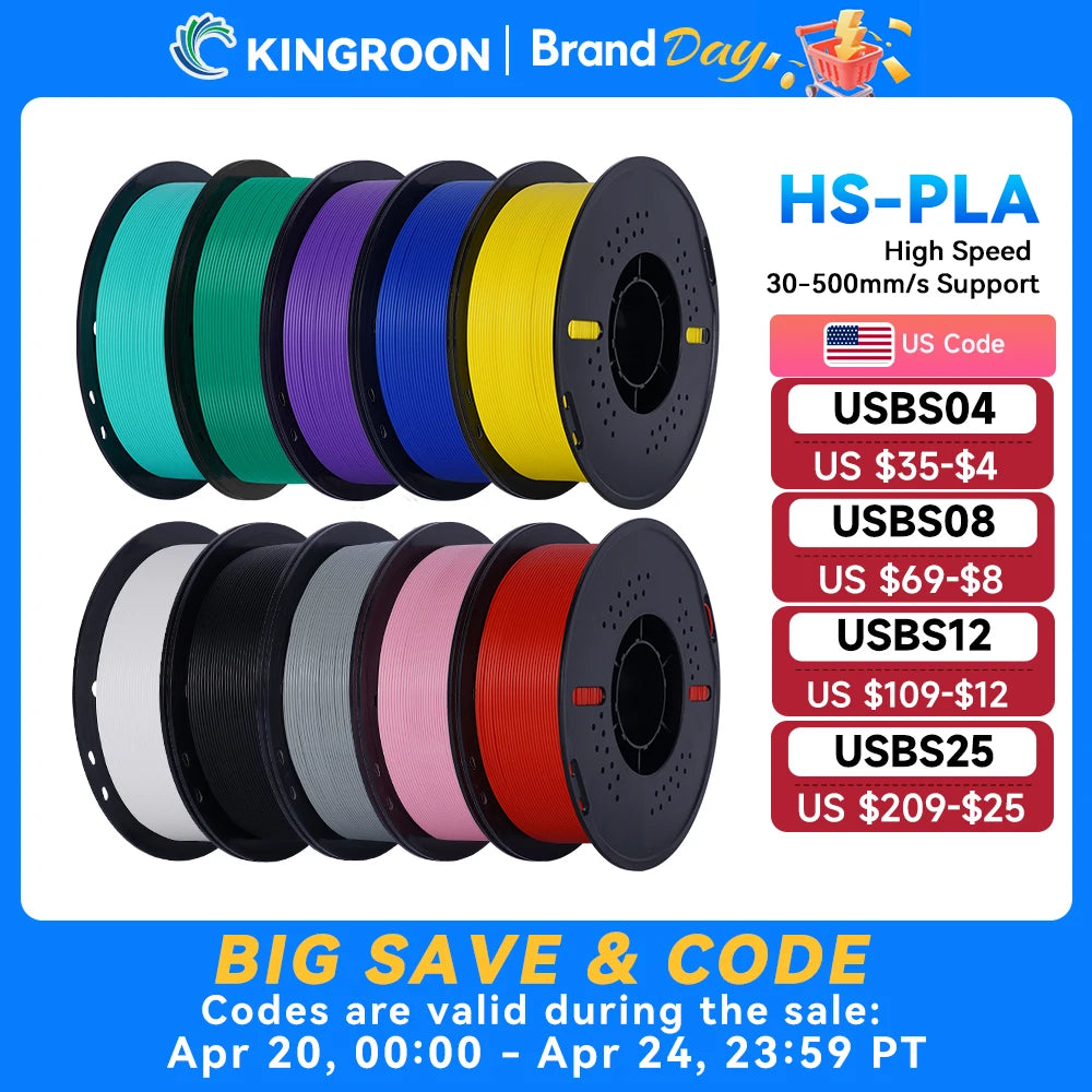 KINGROON High Speed PLA Filament 1.75mm New HS-PLA 3D Printer Filament For 30-500mm/s Fast Printing Rapid PLA 5kg 10kg Mix Color
