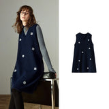 TOYOUTH Women Dresses 2025 Winter New Sleeveless Tank Dress Arctic Fleece Embroidered V-neck Knitted Dress