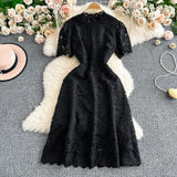 Slimming ort Sve Hollow out Waist-Cinched Hook-Design Dres Women's Faionable New Arrival Spring Summer Korean Sle