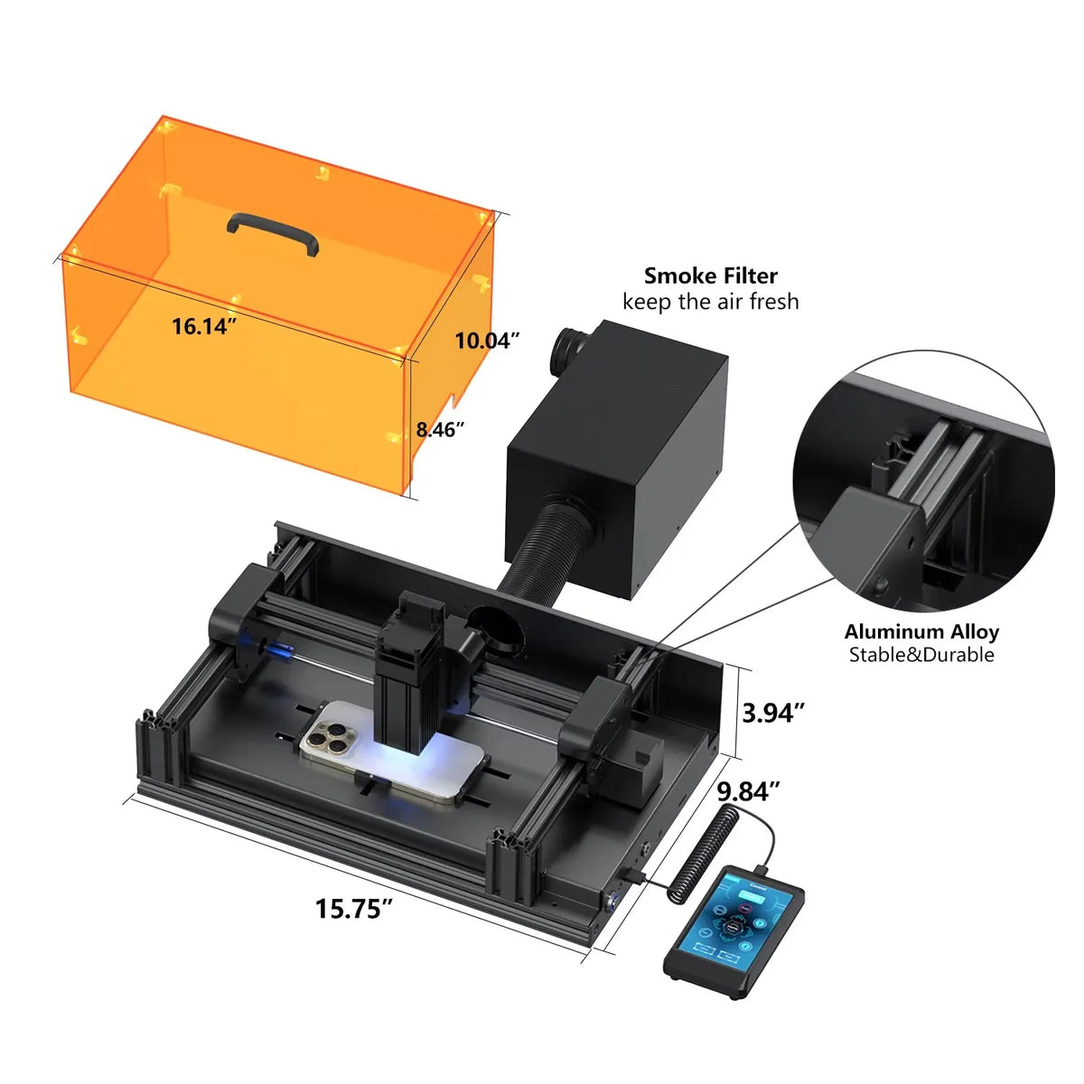 Back Glass Laser for iPhone 8-17 Series, Glue Removal Laser Engraving Seperator, w/Air Purifier&Cell Phone Repair Tool