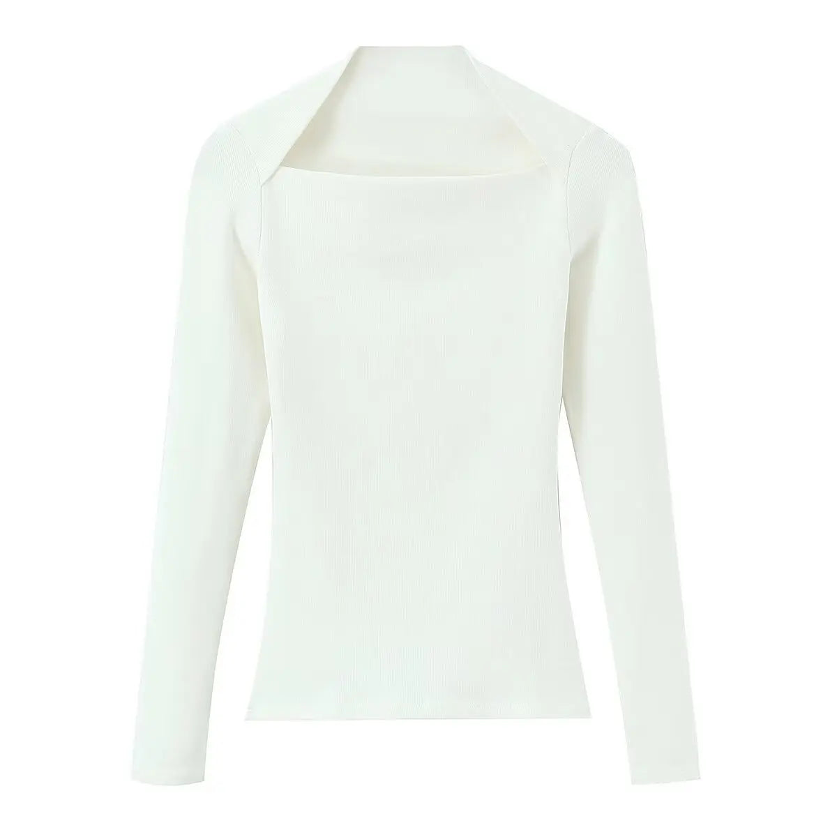 Women's Slim Fit Long Sleeve T-Shirt 2026 Summer New Style Multicolor Ribbed Square Collar Casual Cotton Thin Short Length