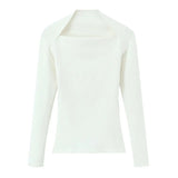 Women's Slim Fit Long Sleeve T-Shirt 2026 Summer New Style Multicolor Ribbed Square Collar Casual Cotton Thin Short Length