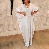 Fashion African Woman Large Size Bat Sleeve Dress Muslim Islamic Style Robe Imitation Silk Hot Fix Rhinestone