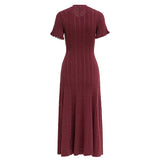 Summer Elegant Lady Knitted Single Breasted Long Dresses Women Solid Short Sleeve O Neck Button Bodycon Party Female Vestidos