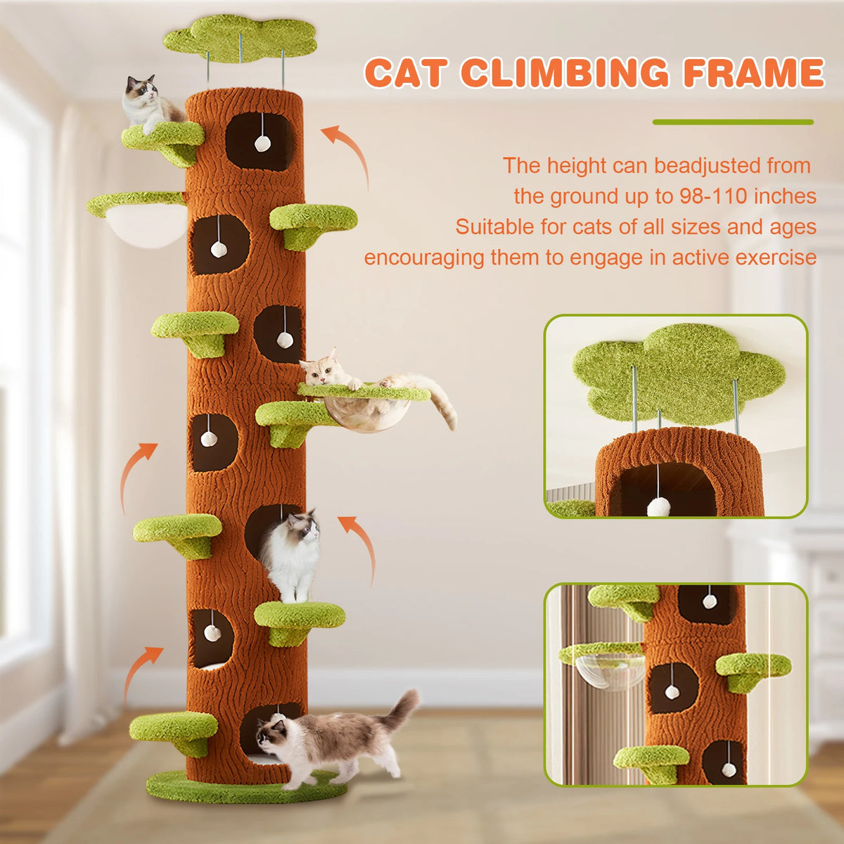 Tall Cat Tree Tower with Sisal Scratching Pad Cat Climbing Frame Super Large Cat Tree Tower for Indoor Kittens