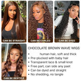 Chocolate Brown Body Wave Human Hair Wigs 13X6 Hd Lace Frontal Wig 13X4 Human Hair 250 Density Colored Pre Plucked Brazilian Wig
