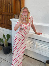 Chic Polka Dot Ruffle Trim Maxi Dress Women Elegant Sleeveless Square Neck Bodycon Maxi Dresses Lady Vacation Beach Robes 2026