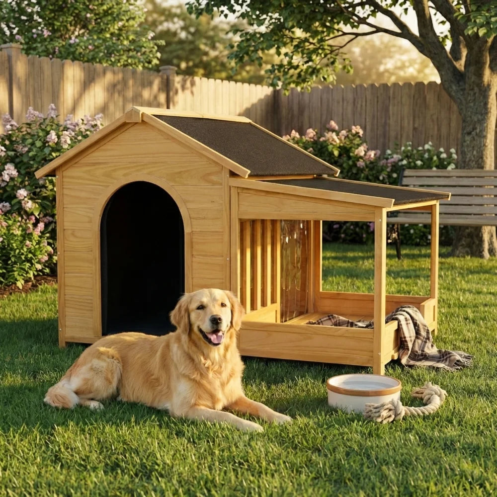 60.2" Large Outdoor Dog House with Insulated Liner for Winter Waterproof Dog Kennel for Medium & Large Dogs
