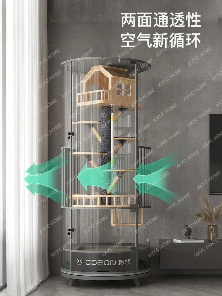 TT360 ° Rotatable Cat Cage Villa Solid Wood Luxury Panoramic Display Cabinet Nest Glass House With Toilet