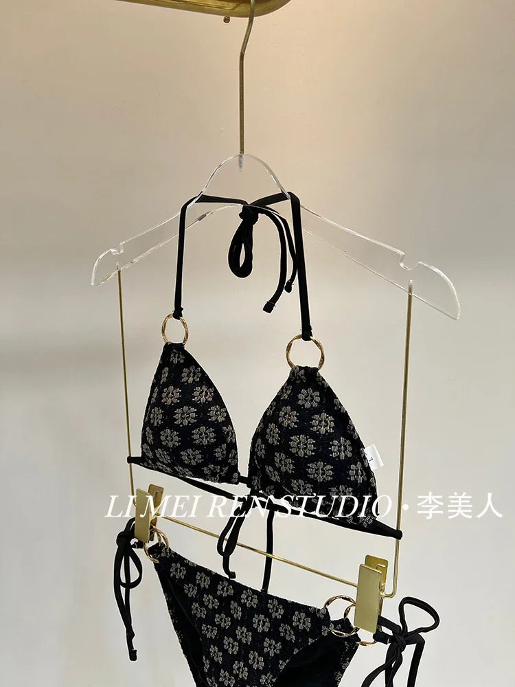 New Black printed bikini swimsuit gathers sexiness
