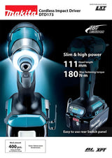 2025 Makita DTD173 bule 18v Brushless Lithium-ion Impact Driver Power Tool Multifunctional Tool, Drill Bit, Power Tool