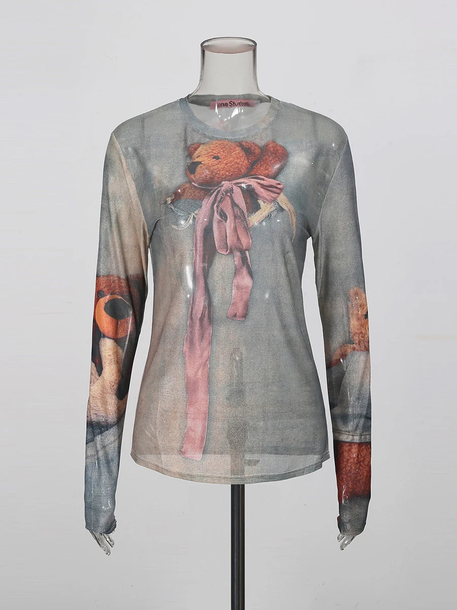 CHICEVER Hit Color Spliced Printing T Shirt Female O Neck Long Sleeve Loose Basics Streetwear Women's T Shirts Fashion Autumn