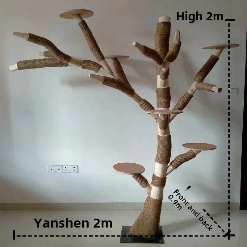 C Large Cat Climbing Frame Solid Wood Trunk Wear-resistant, Cat Coffee House Decorative Tree, Nest Cat Tree Integrated