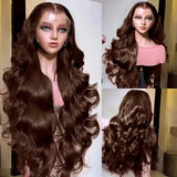Transparent Chocolate Brown Body Wave Lace Front Human Hair Wig Vietnamese Original #4 Color 250% 13x6 HDFull Lace Frontal Wigs