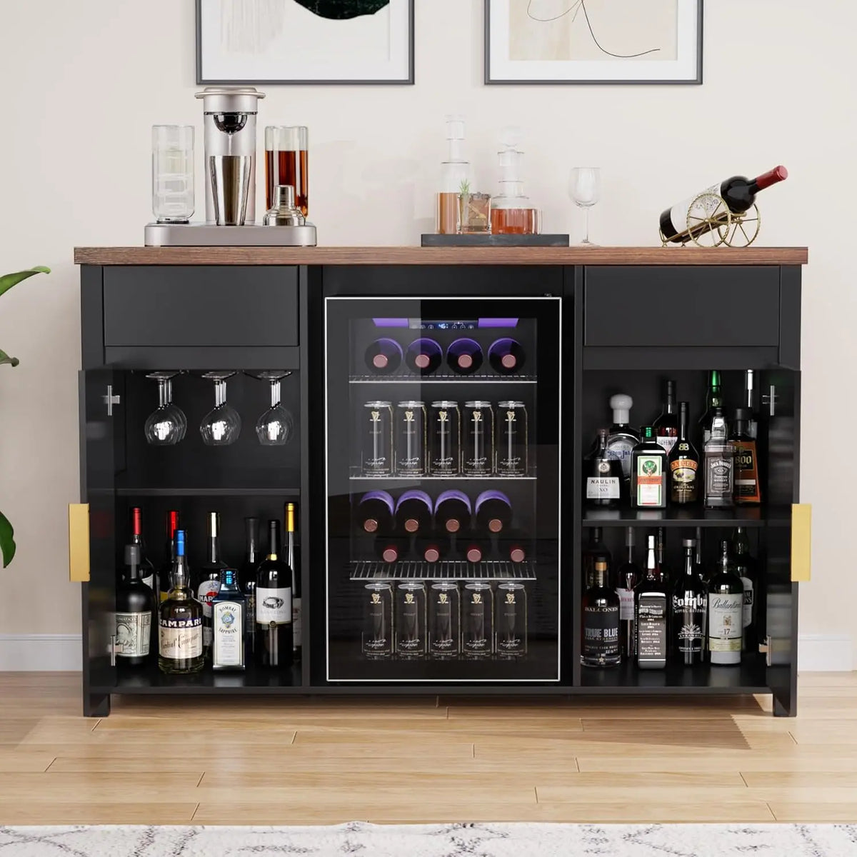 Large Coffee Bar Cabinet with Fridge Space, Mini Fridge Cabinet with Wine Storage, Buffet Sideboard Table for Home,, Customized