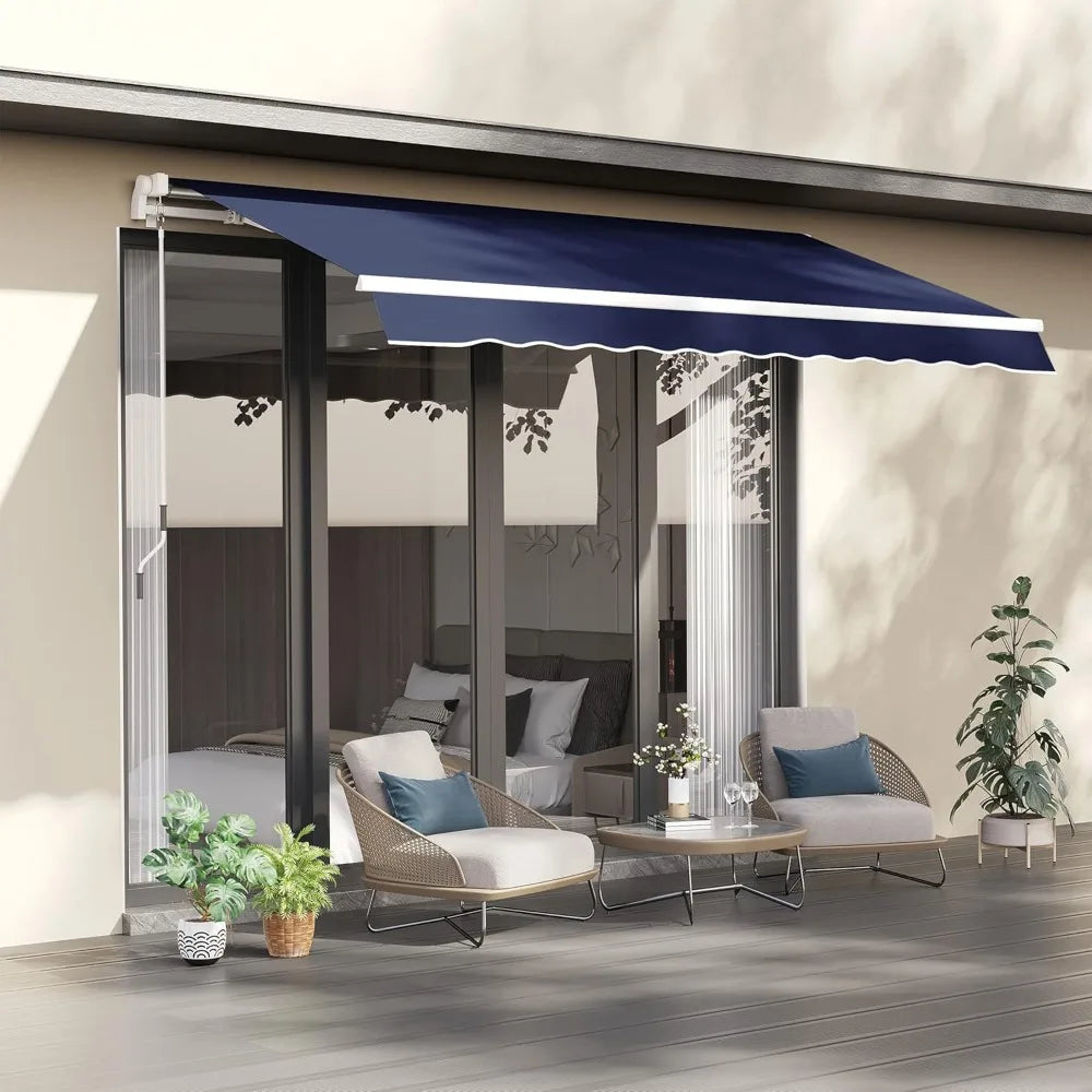 10' X 8' Retractable Awning, Patio Awnings, Sunshade Shelter W/Manual Crank Handle, Customized
