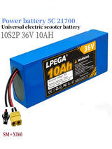 10S2P 21700 5C power lithium battery pack 36V 100% 10.0Ah rechargeable 500W for electric scooters, bicycles, motorcycles