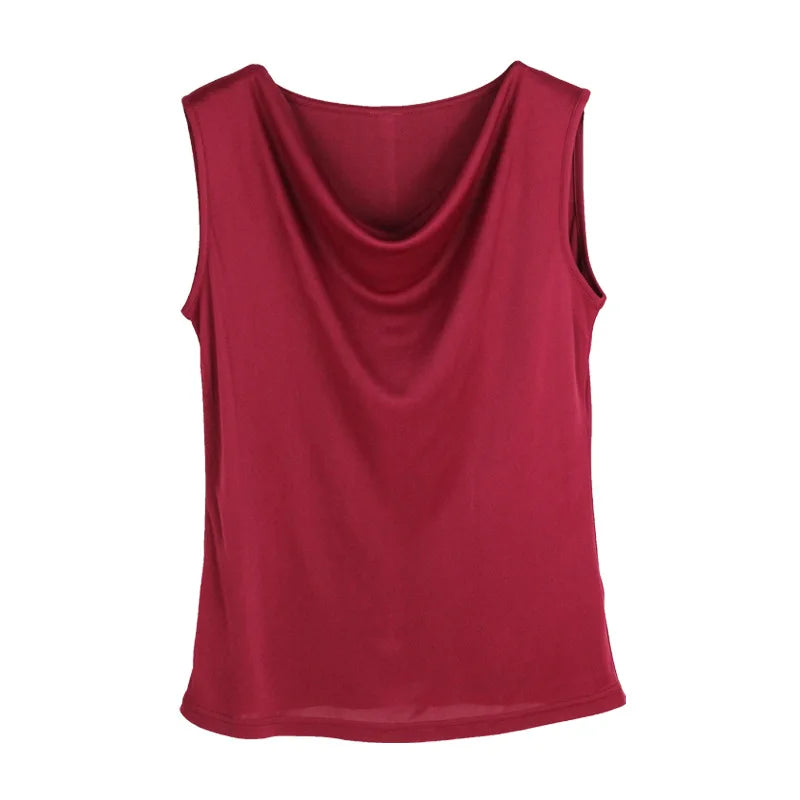 100% Silk Womens Silk T-shirt Comfortable Sleeveless Casual T-shirt Pure Silk T-shirt Cowl Collar T-Shirt