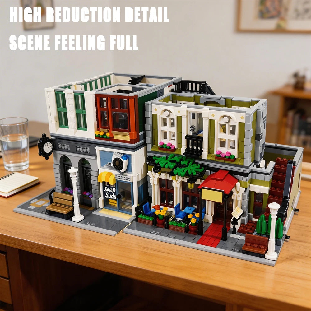 Creative Expert Brick Bank Street View Building Blocks Tudor Corner Assembly Downtown Diner Assembly Square Model Sets Toys Gift For Adults Room Decor 10251