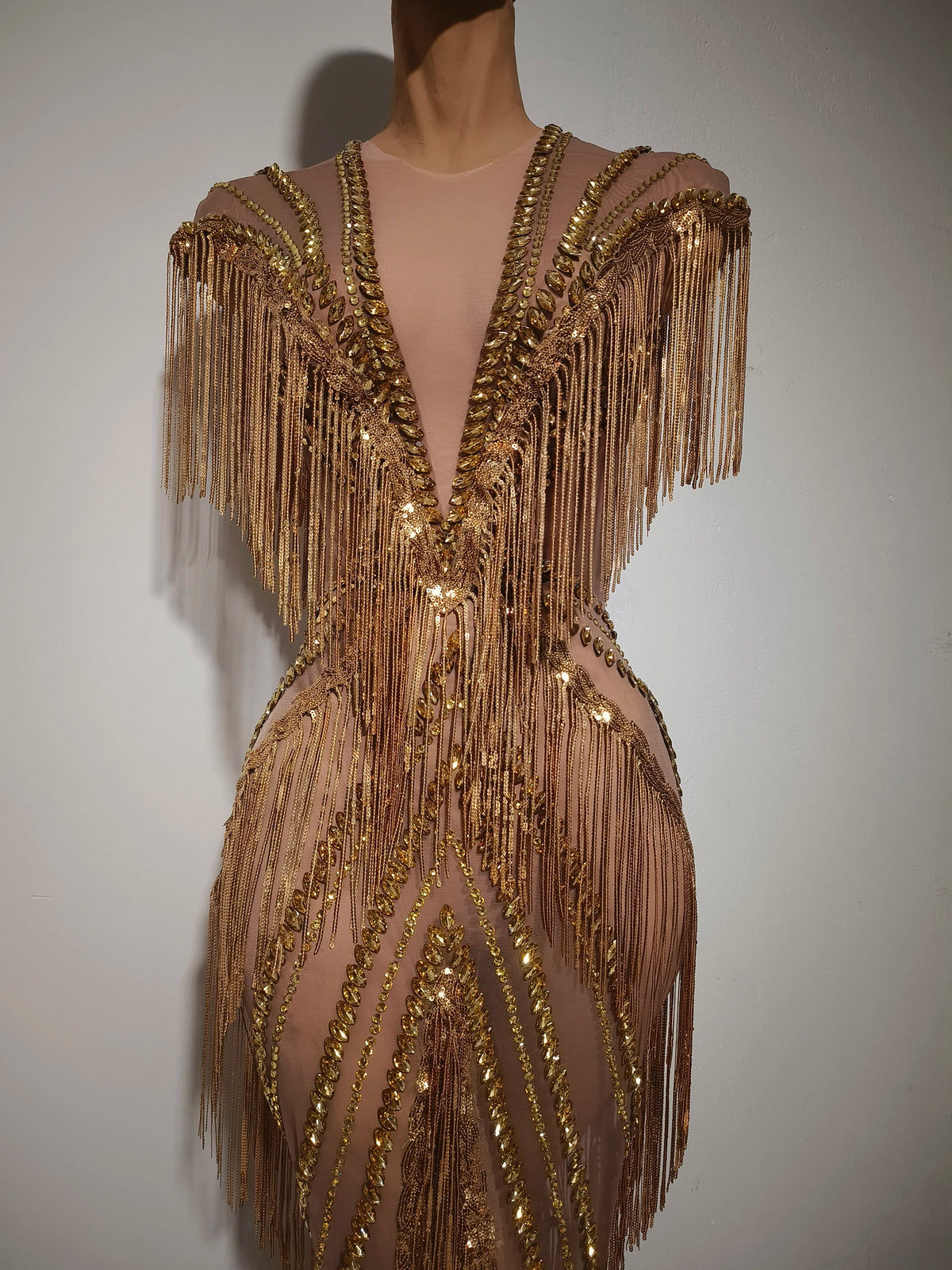 Women Sexy Mesh Sparkly Rhinestone Tassels Stretch Long Dress Evening Nightclub Singer Dance Stage Costume Luxury Birthday Gowns