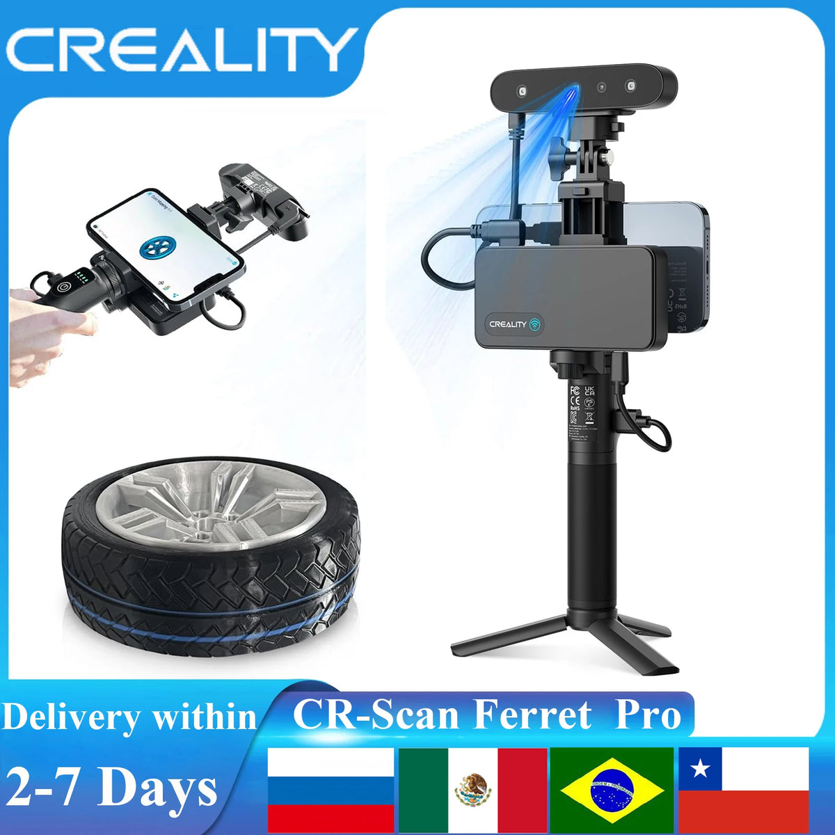 Creality CR-Scan Ferret Pro 3D Scanner Portable Handheld Anti-shake Tracking 0.1mm Accuracy Wireless WiFi Scanning for iOS Andro