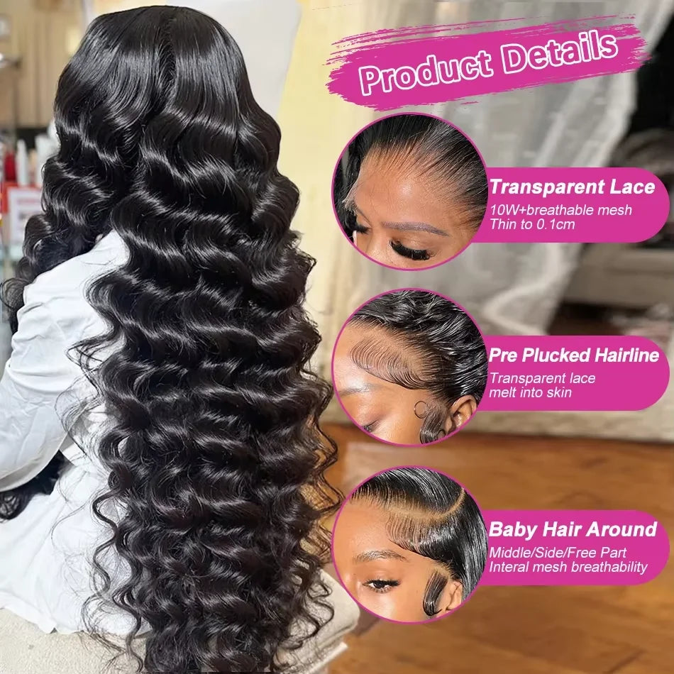 Loose Deep 13x6 Lace Front Human Hair Wig 30 40 Inches Brazilian Water