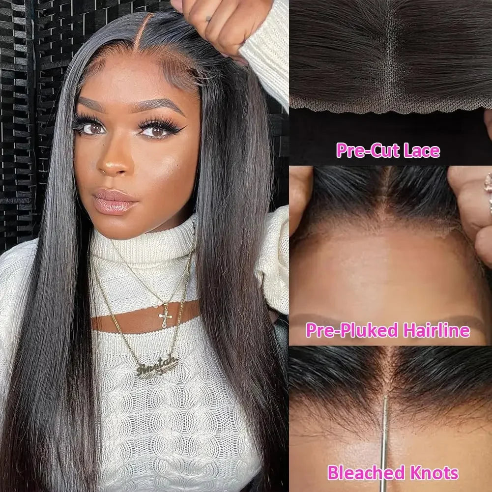 30 40 Inch 13x4 13x6 HD Transparent Bone Straight Lace Front Wigs 4x4