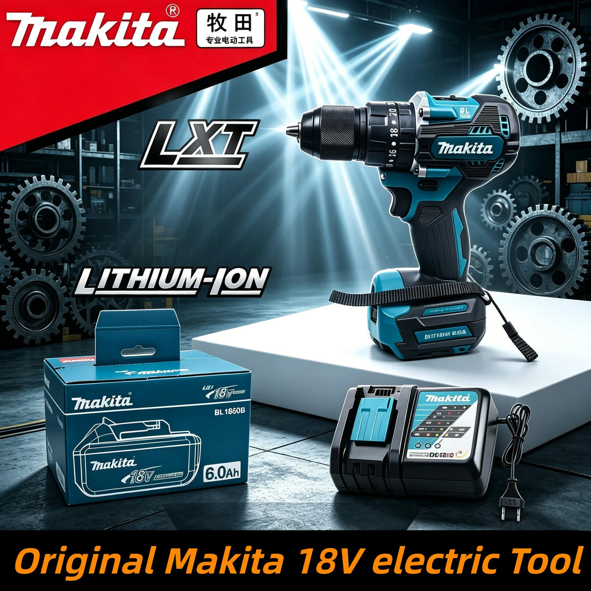 Original Makita 18V DDF487 Brushless Cordless Drill, Electric Screwdriver With 6.0Ah Battery Various Complete Packages
