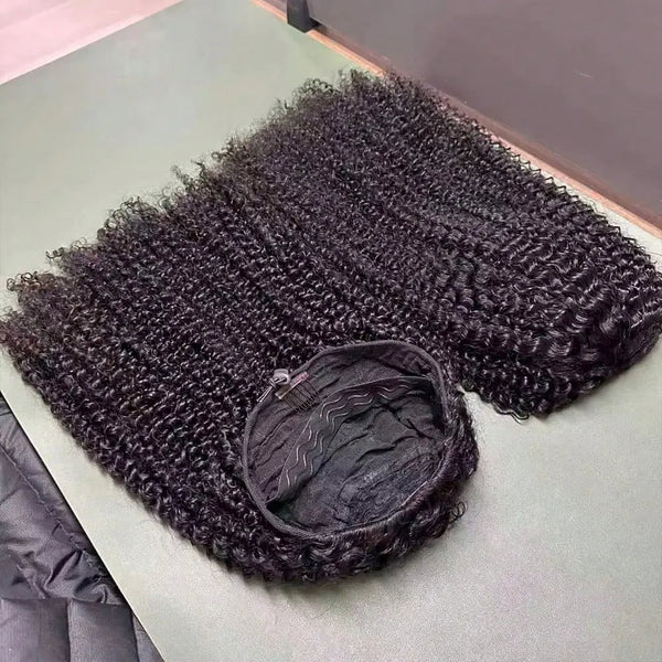 3 In 1 Half Wigs Human Hair Afro Kinky Curly Half Wig With Drawstring