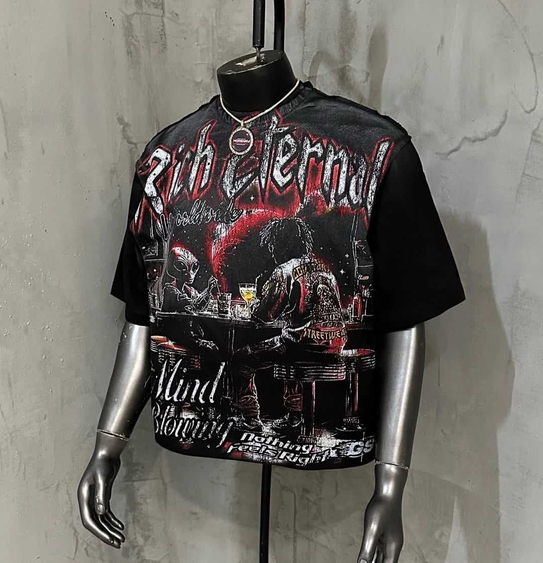 High Quality Minimalism Men's Oversizeds Gothic Printed American Retro Short-Sleeves Sports Washed Element T-Shirts 2026