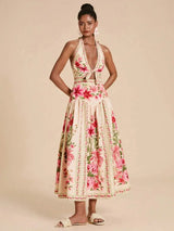 Elegant Floral Print Vacation Halter Backless Sexy Dress,Dresses For Women Summer