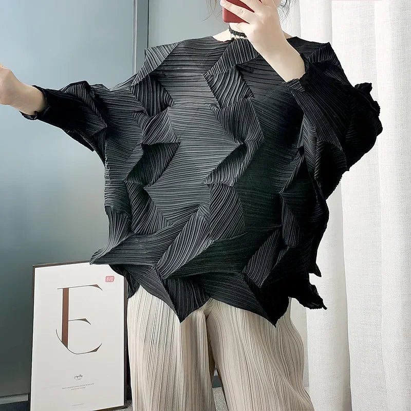 Many Color Casual Pleated T-shirt Women Irregular Design Loose Solid Color Pullover Tops Versatile 2025 New AL8161