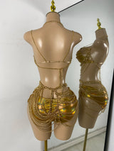 Newest Swimwear Shining Fashion Gold Chain Bar Bikini Blingbling Bikini Popular Bathingsuit Bikini Nightclub Stage Outfit