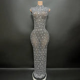 Elegant Luxury Crystal Party Dress Birthday Celebration Dress Bride Diamond Long Prom Dress Mother Formal Grand Party Dress