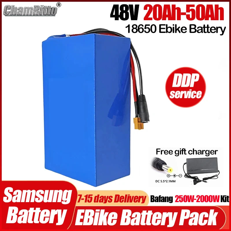 Electric Bicycle 48V 750w Li-ion Battery 20ah 1000w Akku 14 30ah 40ah 1500w Bateria Para 35 50ah 2000w Litio Electric Bike Accu