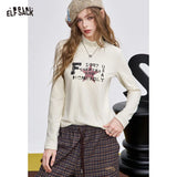 ELFSACK 2025 Winter New Arrivals Y2K Slim Fit Half Neck Graphic Long Sleeve T-shirt For Woman