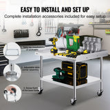 SucceBuy Stainless Steel Work Table Commercial Food Prep Worktable with 4 Wheels Heavy Duty Prep Worktable for Restaurant Home