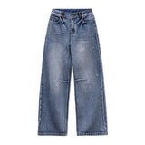 Maden Women's Vintage Low Waist Denim Jeans Heavyweight Washed Casual Long Pants with YKK Zipper for Spring and Autumn