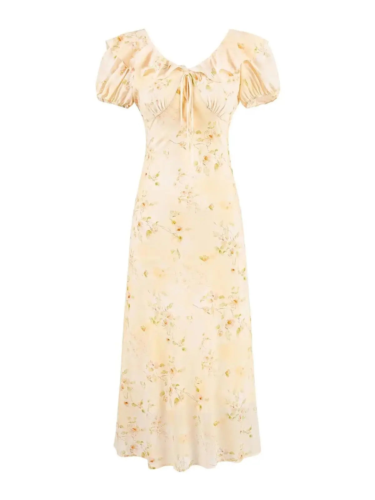Chu Sau beauty Women New Fashion Sweet Polka Dot Print Chic Ruffles Midi Dress French V-Neck Puff Sleeve Vintage Party Dresses