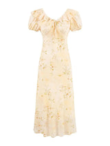 Chu Sau beauty Women New Fashion Sweet Polka Dot Print Chic Ruffles Midi Dress French V-Neck Puff Sleeve Vintage Party Dresses