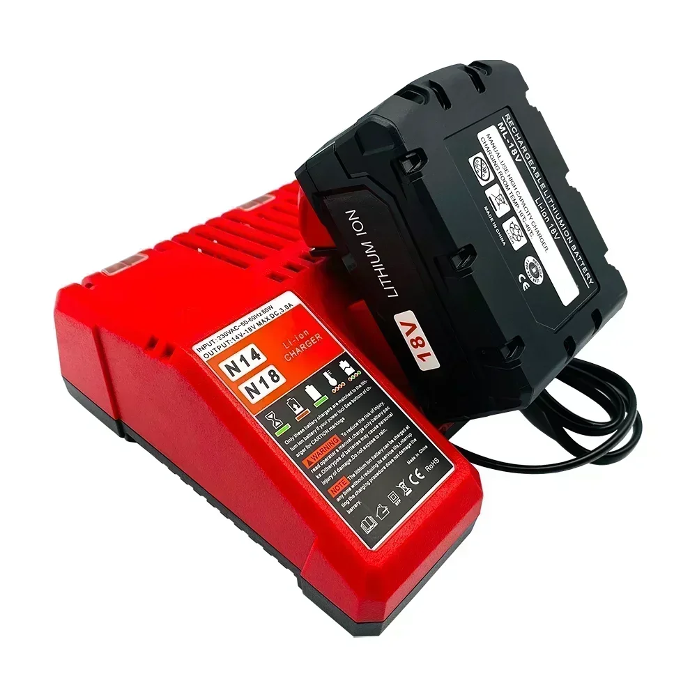 18V For Milwaukee M18 Power Tool Battery, Charger, BR, XC, 18V, 12800mAh M18B5, 48-11-1860, Built-in 18650 Battery
