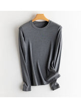 SuyaDream, Women Bottoming T Shirt, Silk Viscose Blend, Long Sleeves, Solid Basic Thermal Shirt, 2024 Autumn Winter Top